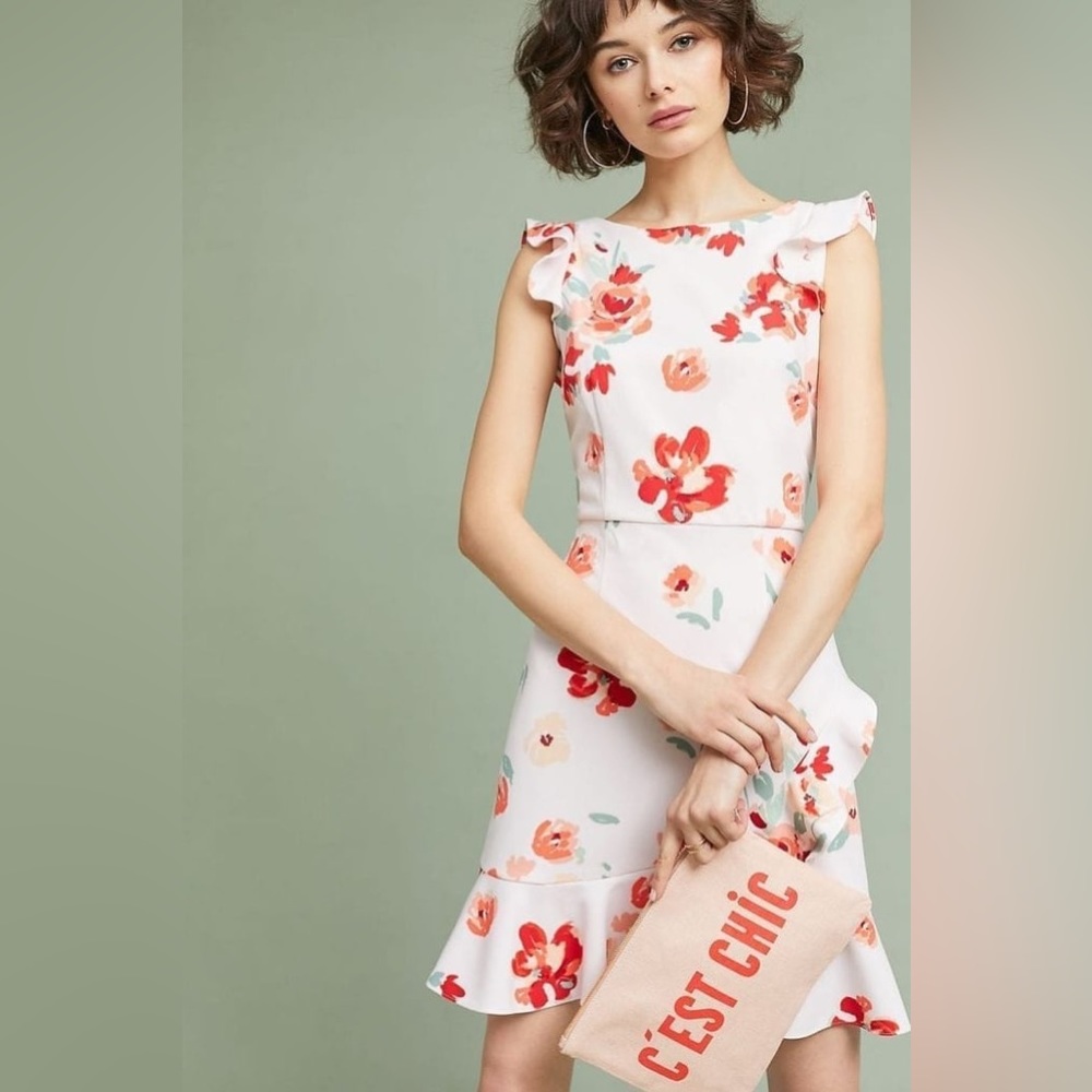 Floral ruffled cocktail dress Anthropologie NWT